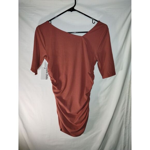 NWT Nine West Women's Mauve Rib Ruched Elbow Sleeve Top Size Small - Picture 6 of 8